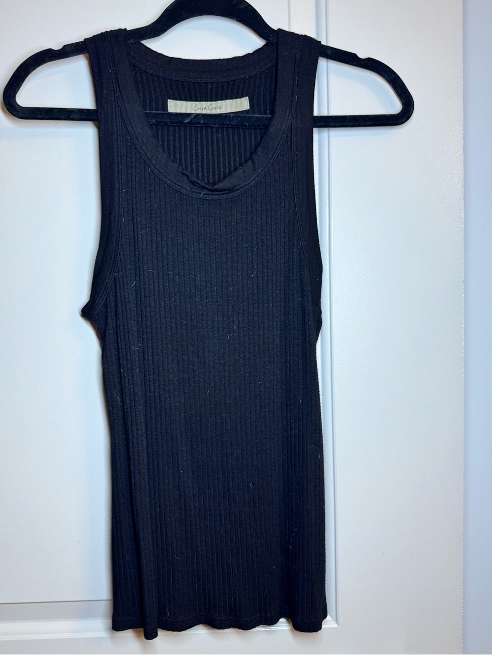Enza Costa Black Ribbed Tank Top